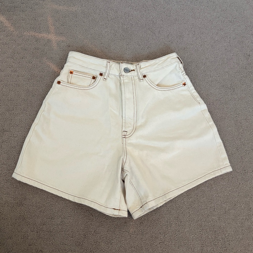 Everlane A-Line Denim Short, Ecru, size 25